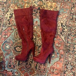 Thigh high burgundy red purple 5” inch heeled boots 8.5/9 ❤️